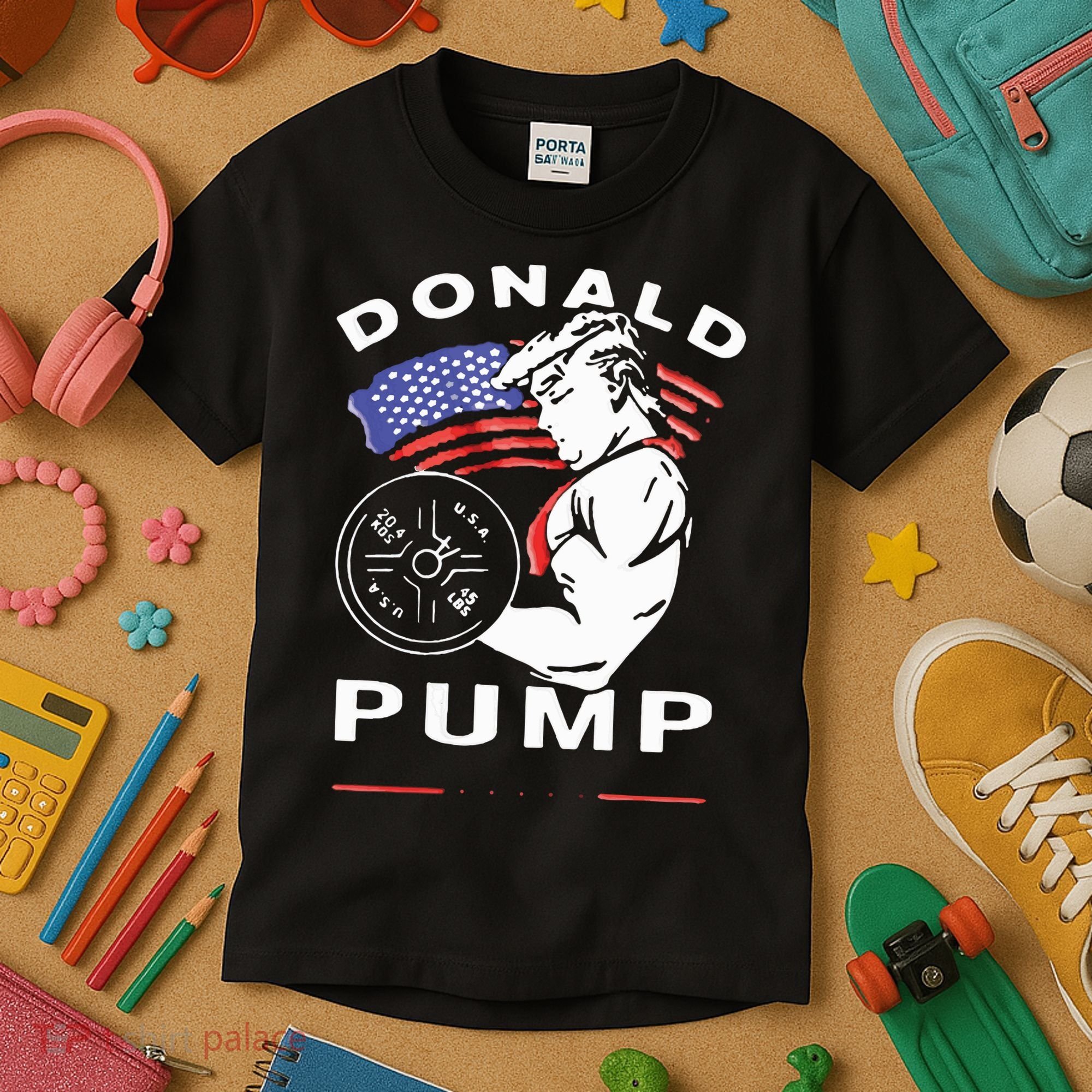Donald Pump Gym Bodybuilder And Weightlifting Kids T-Shirt
