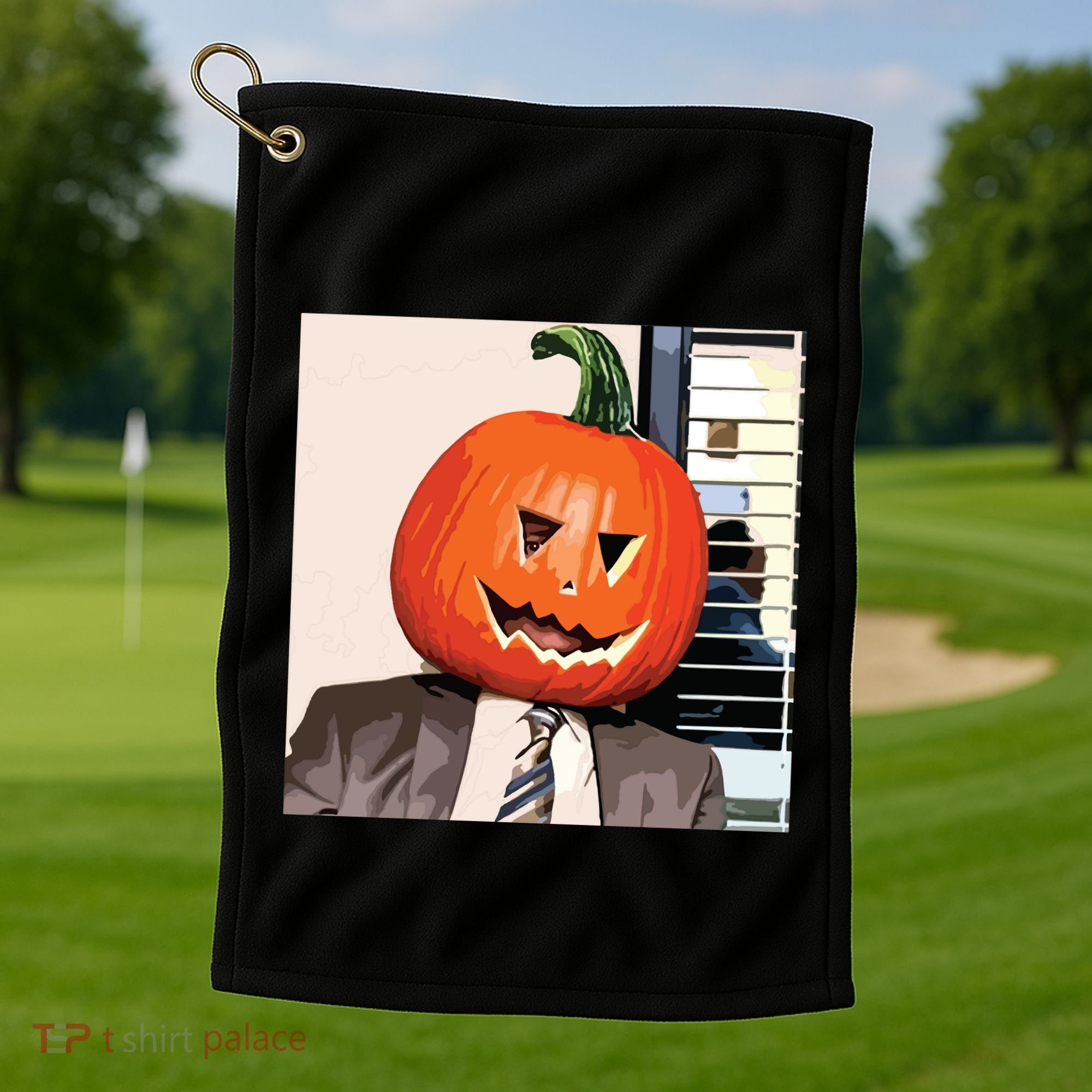 Dwight Pumpkin Head Golf Towel