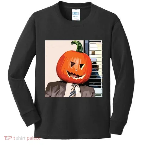 Dwight Pumpkin Head Kids Long Sleeve Shirt in the selected color