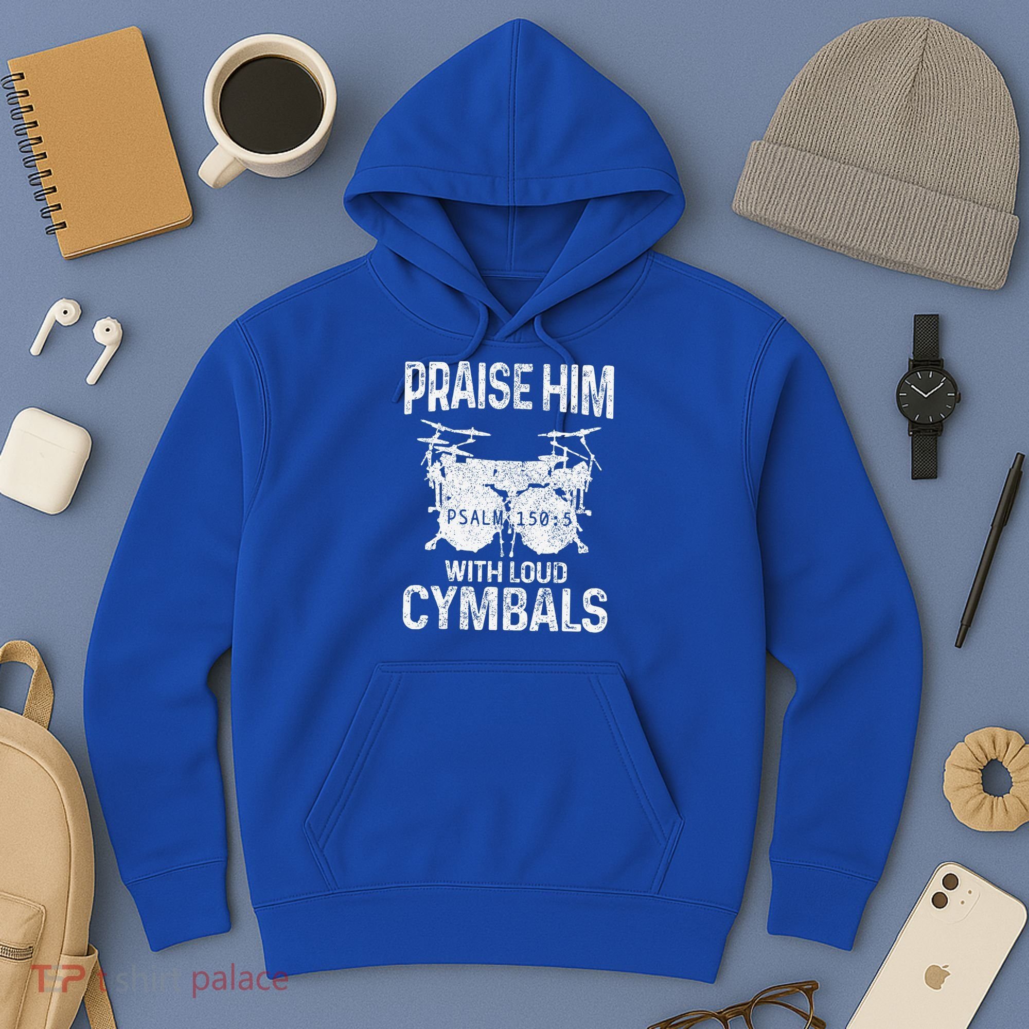 Drummer Praise Him With Loud Cymbals Drumming Christian Hoodie