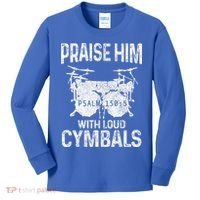 Drummer Praise Him With Loud Cymbals Drumming Christian Kids Long Sleeve Shirt thumb 0