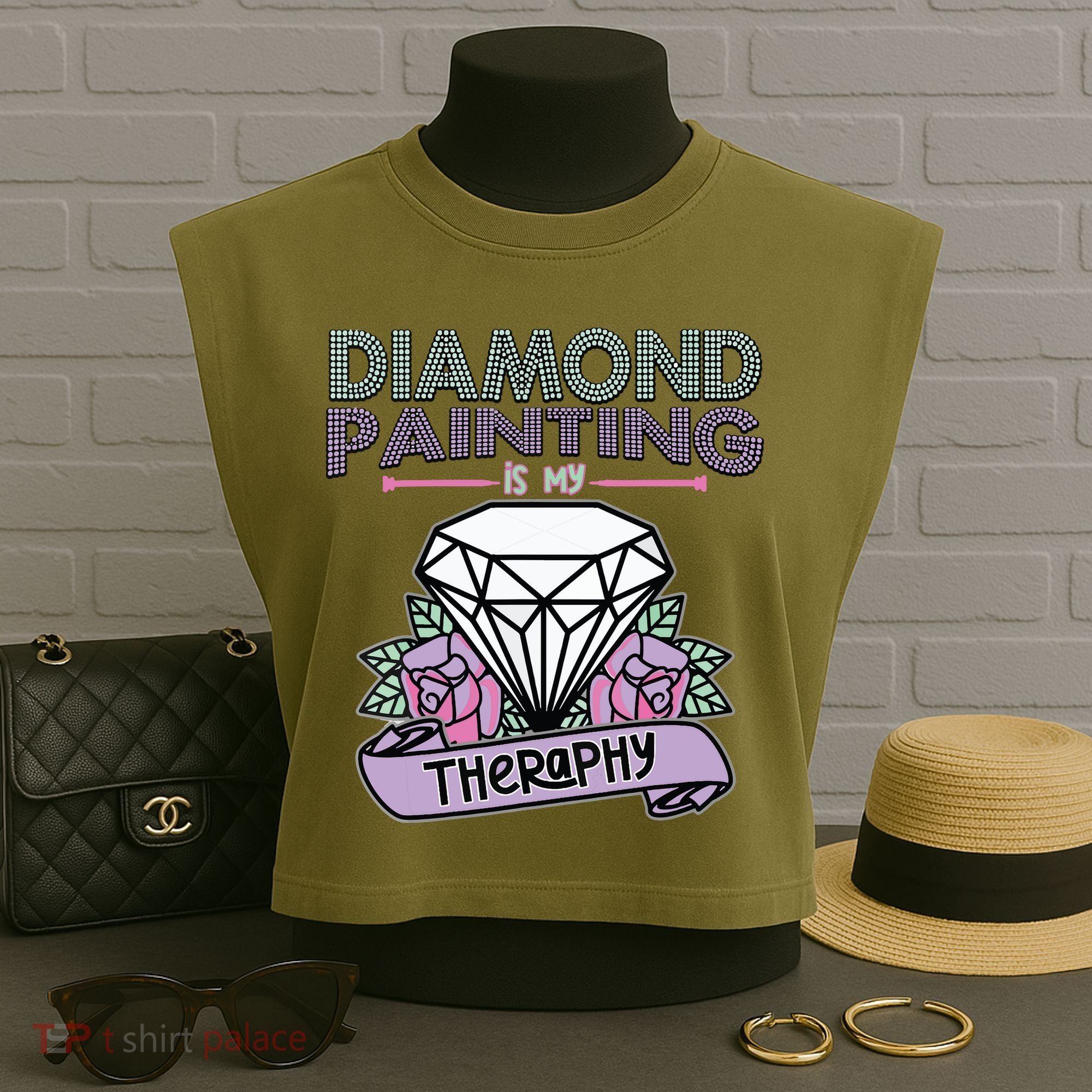 Diamond Painting Is My Therapy Diamond Painting Gifts Garment-Dyed Women's Muscle Tee