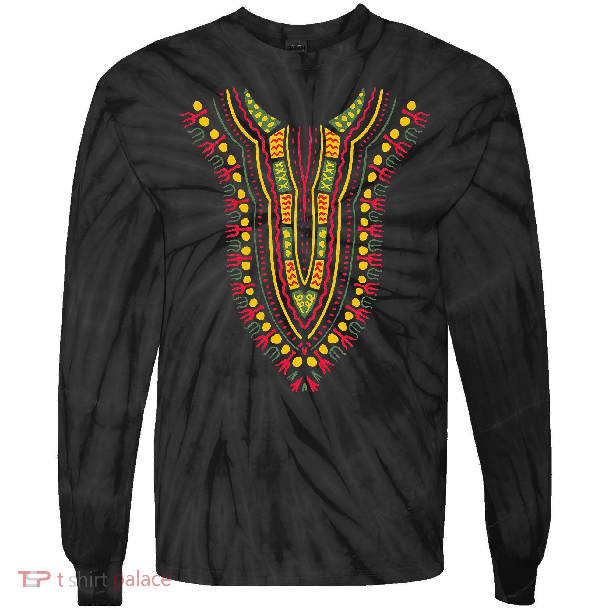 Dashiki Print Kente Ethnic African Pride Tie-Dye Long Sleeve Shirt