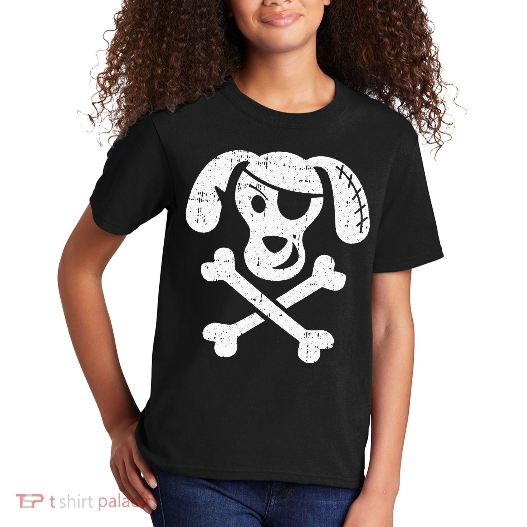 Dog Pirate Lazy Halloween Costume Puppy Skull Crossbones Kids T-Shirt