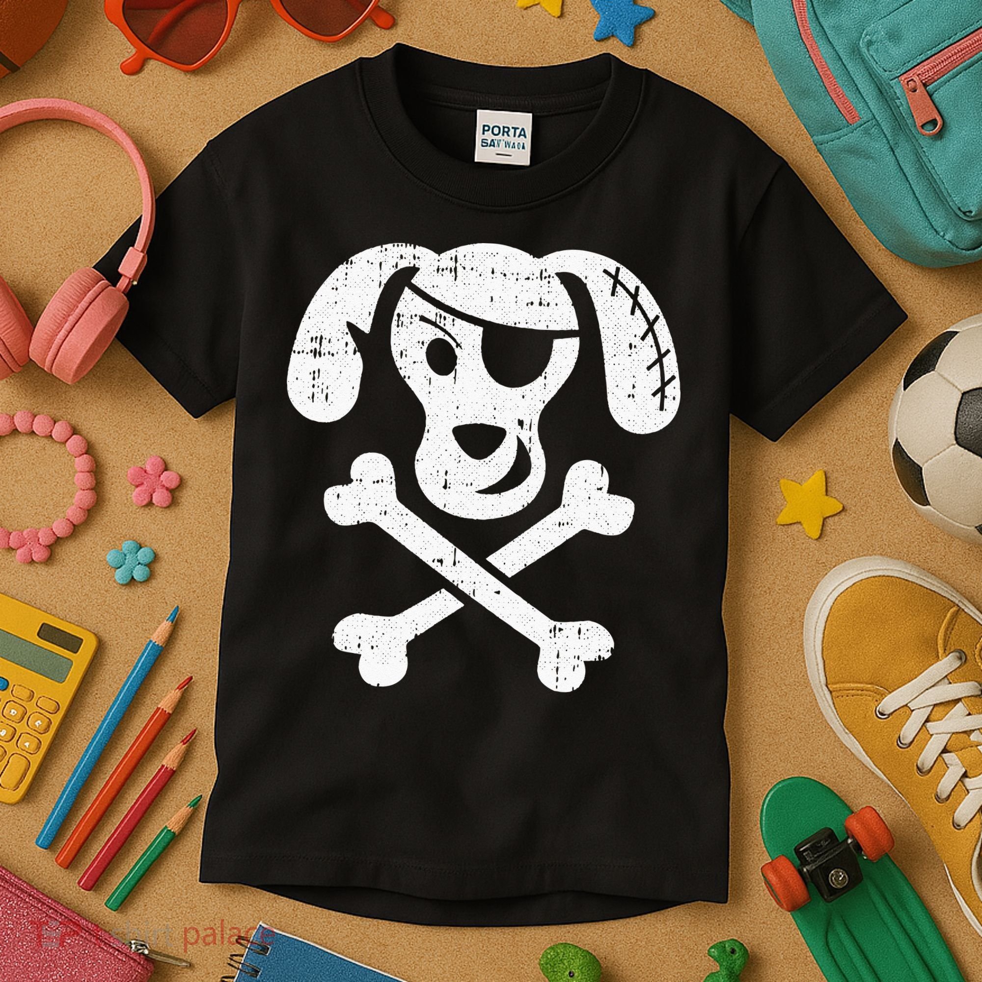 Dog Pirate Lazy Halloween Costume Puppy Skull Crossbones Kids T-Shirt