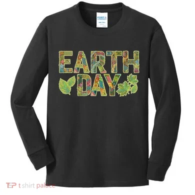 Decorative Pattern Letters Earth Day Kids Long Sleeve Shirt