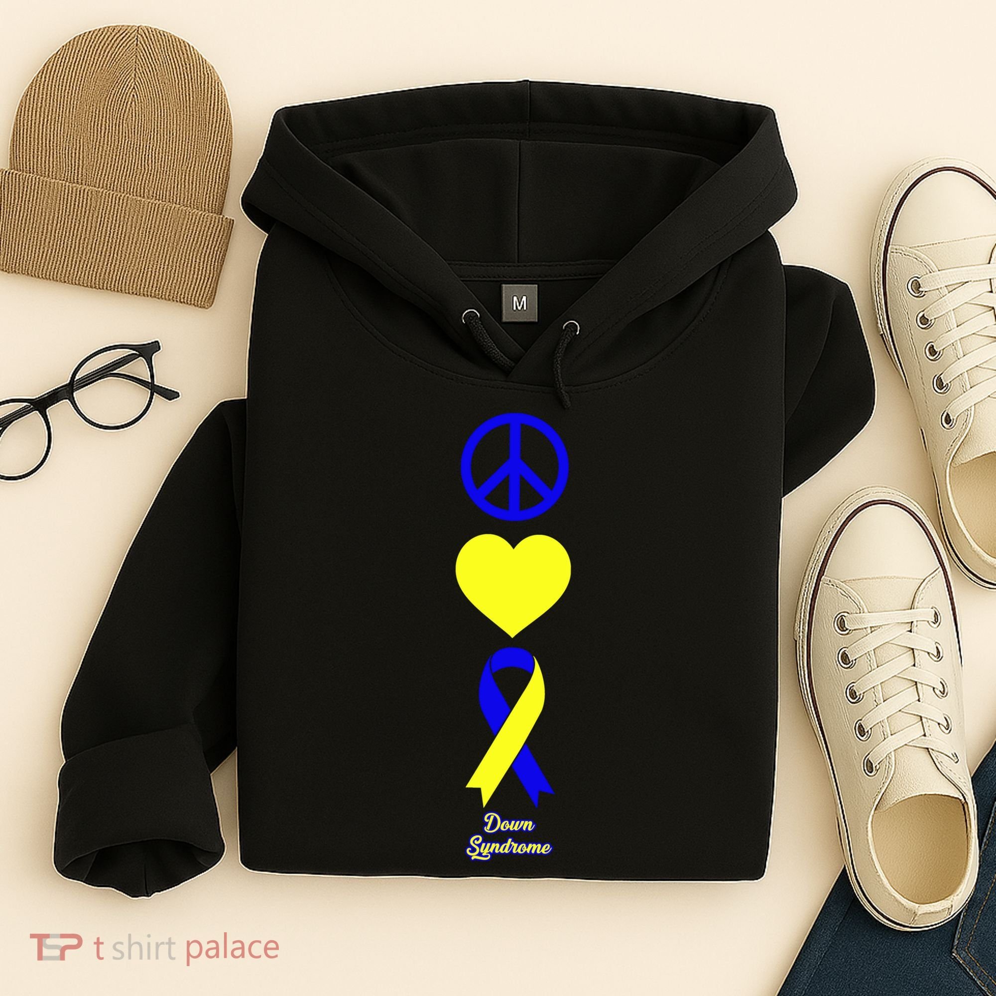 Down Syndrome Peace And Love Ribbon Hoodie
