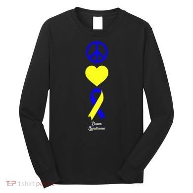 Down Syndrome Peace And Love Ribbon Long Sleeve Shirt