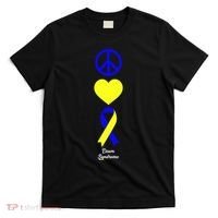 Down Syndrome Peace And Love Ribbon T-Shirt thumb 0