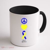 Down Syndrome Peace And Love Ribbon Coffee Mug thumb 1