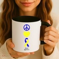Down Syndrome Peace And Love Ribbon Coffee Mug thumb 3