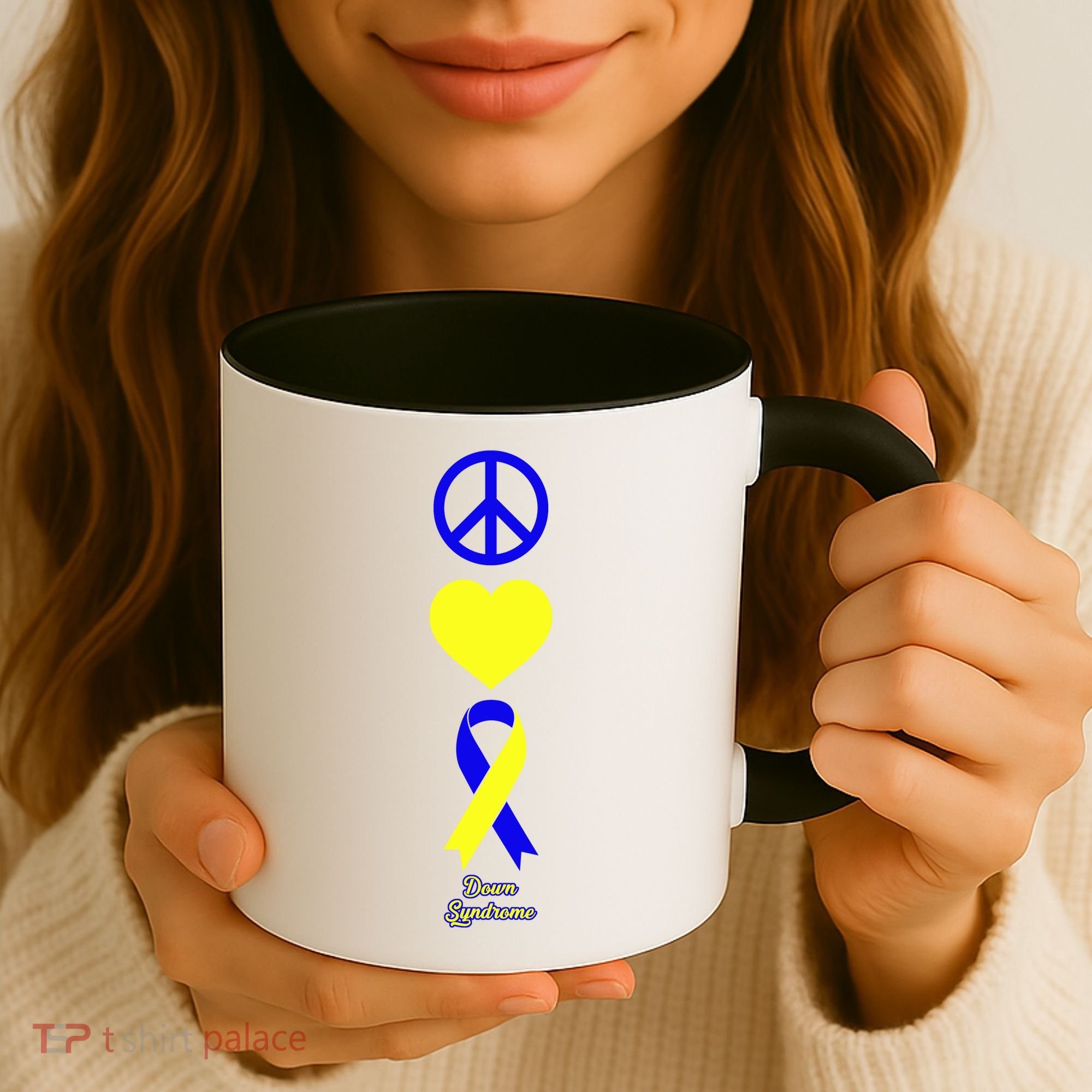 Down Syndrome Peace And Love Ribbon Coffee Mug