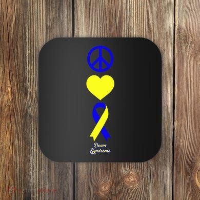 Down Syndrome Peace And Love Ribbon Coaster