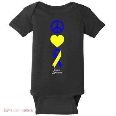 Down Syndrome Peace And Love Ribbon Baby Bodysuit