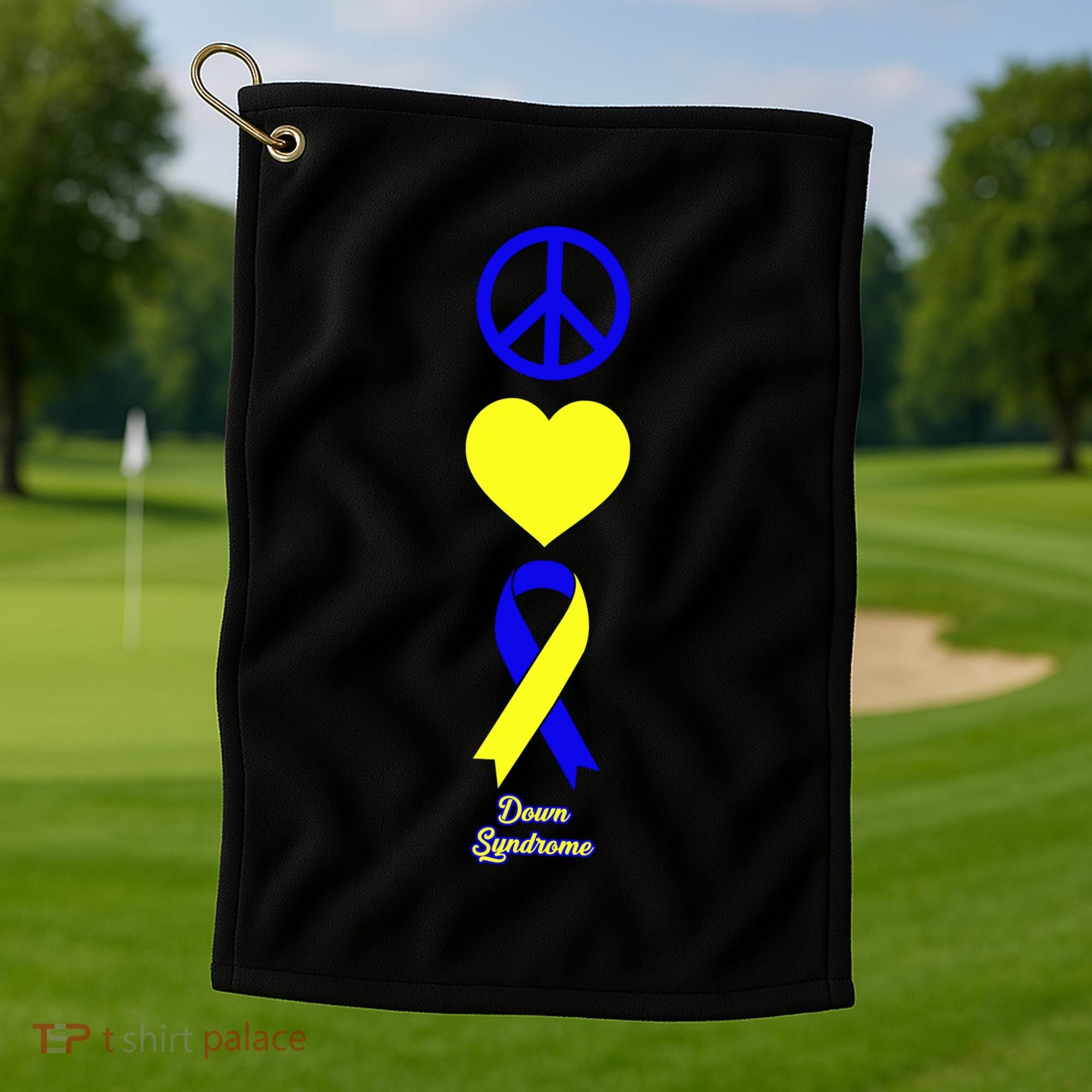 Down Syndrome Peace And Love Ribbon Golf Towel