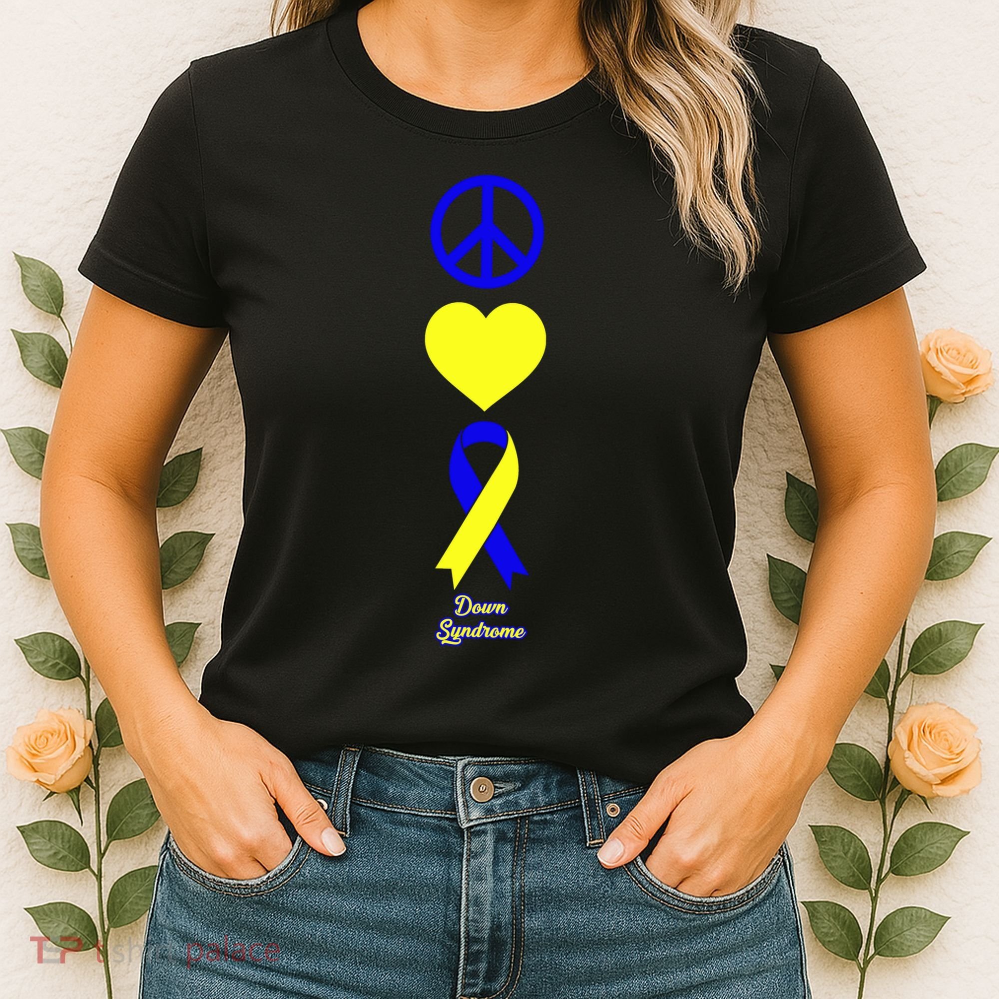 Down Syndrome Peace And Love Ribbon Women's T-Shirt