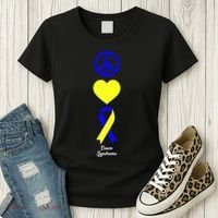 Down Syndrome Peace And Love Ribbon Women's T-Shirt thumb 3