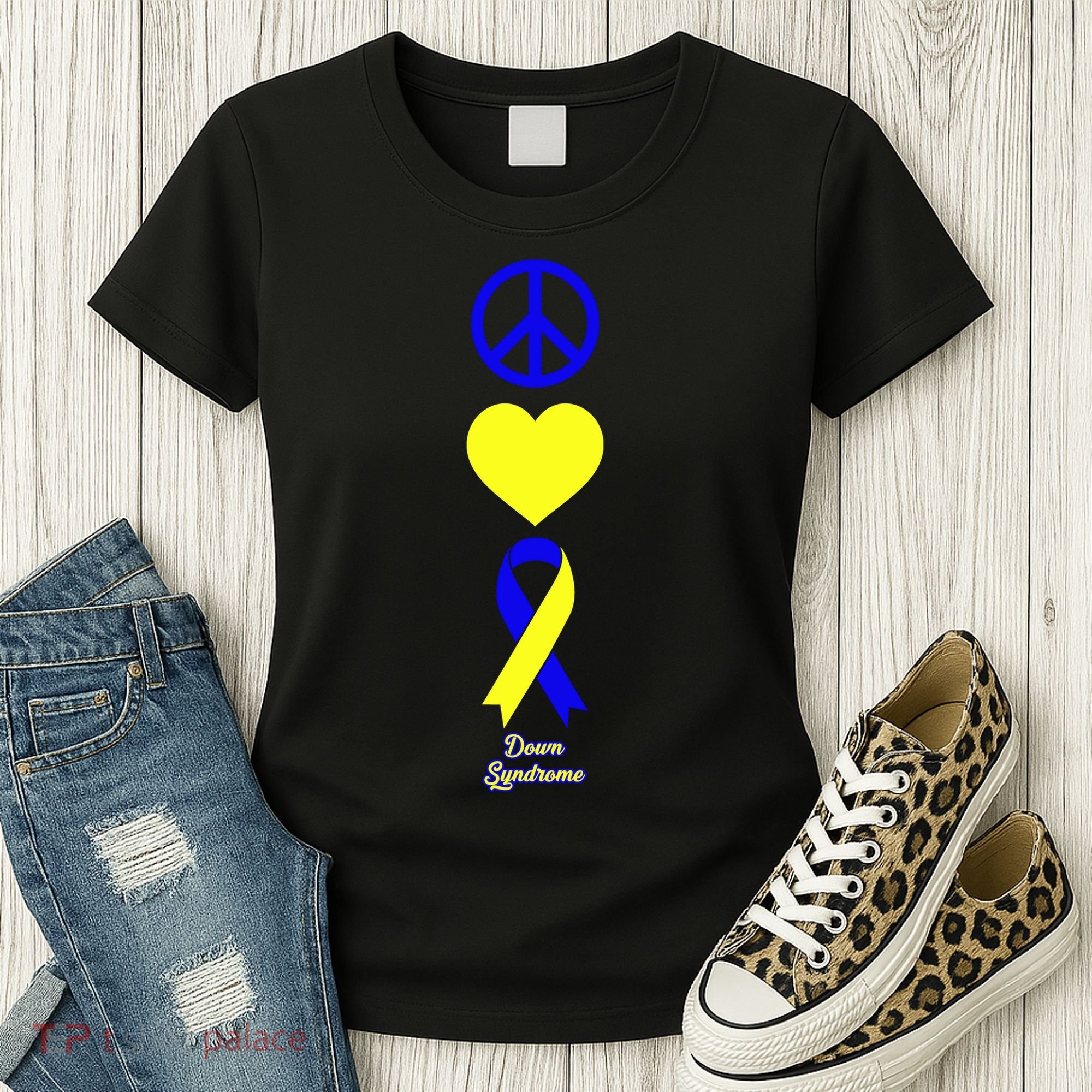 Down Syndrome Peace And Love Ribbon Women's T-Shirt