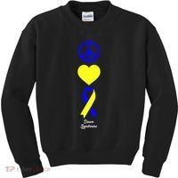 Down Syndrome Peace And Love Ribbon Kids Sweatshirt thumb 0