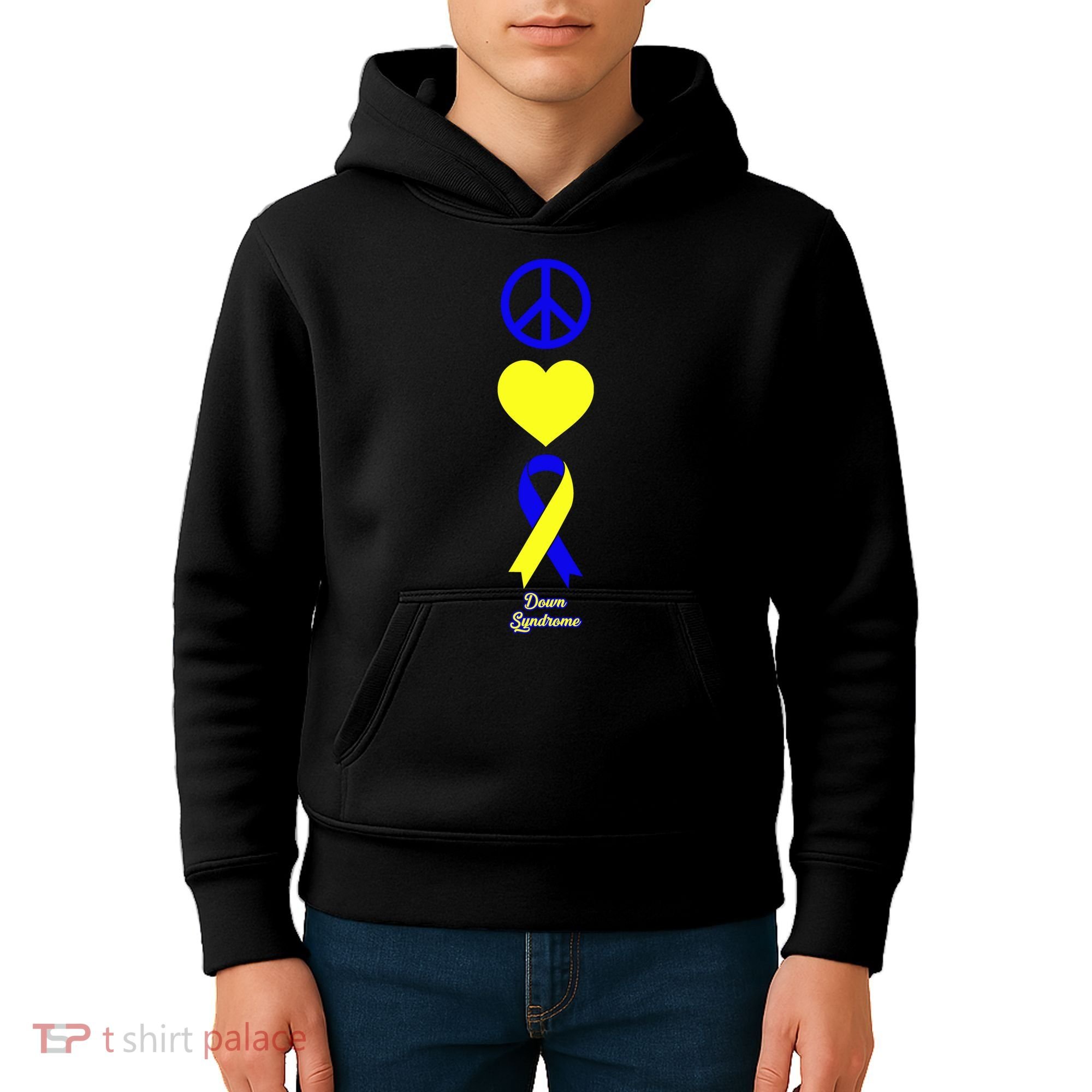 Down Syndrome Peace And Love Ribbon Kids Hoodie