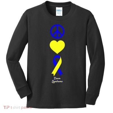 Down Syndrome Peace And Love Ribbon Kids Long Sleeve Shirt
