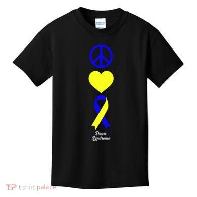Down Syndrome Peace And Love Ribbon Kids T-Shirt