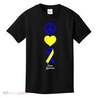 Down Syndrome Peace And Love Ribbon Kids T-Shirt thumb 0