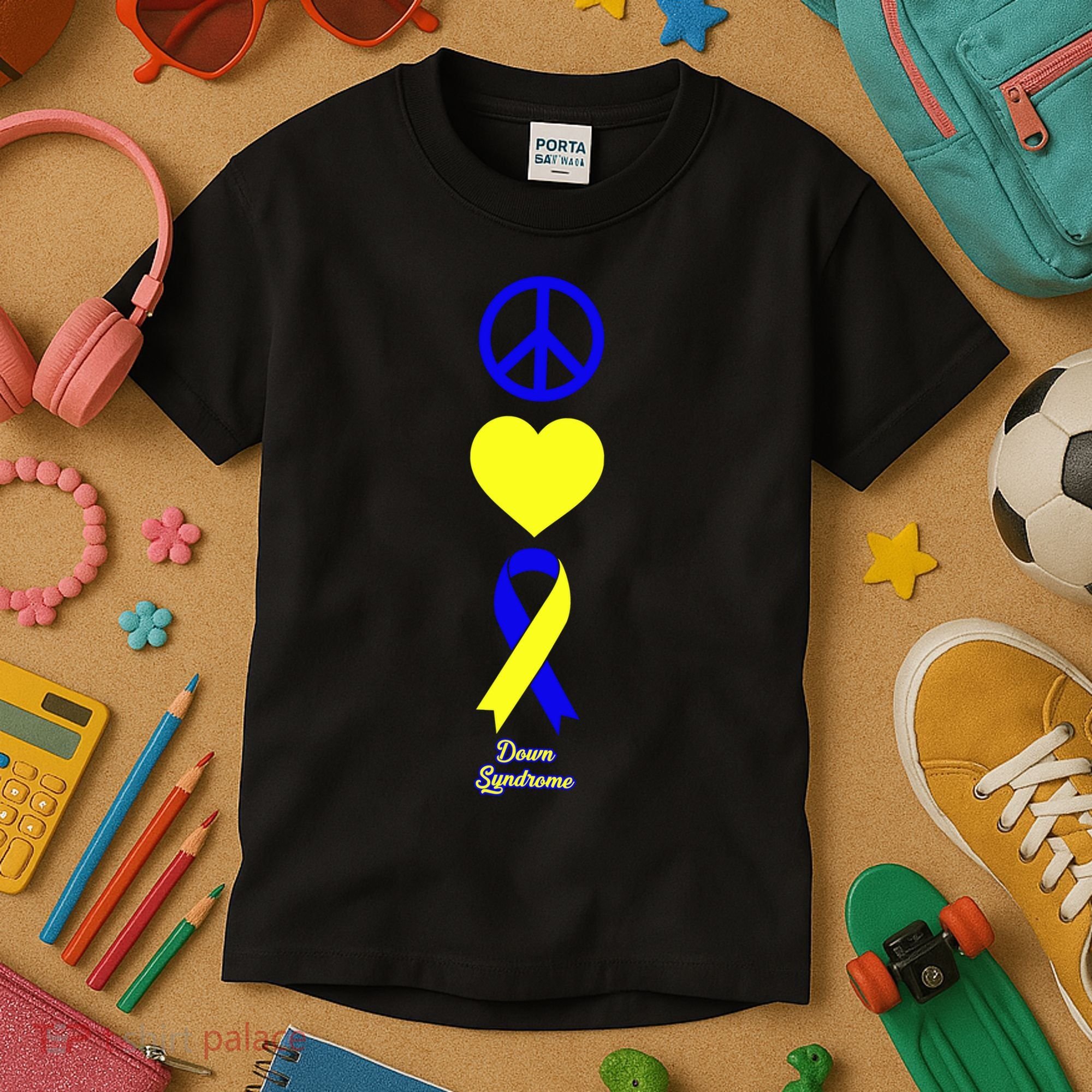Down Syndrome Peace And Love Ribbon Kids T-Shirt