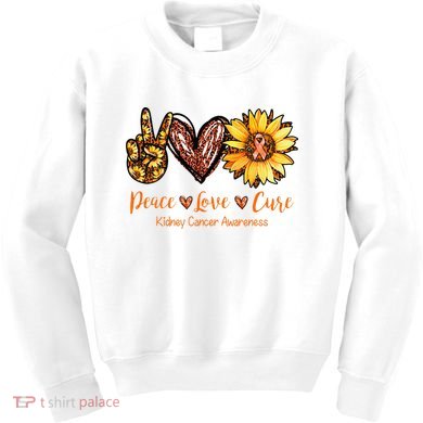 Daisy Peace Love Cure Kidney Cancer Awareness Gift Kids Sweatshirt