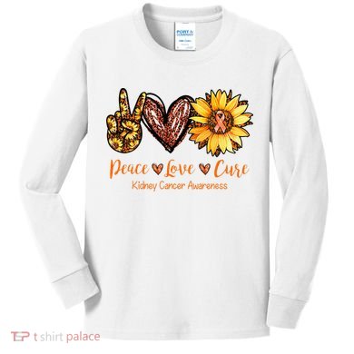 Daisy Peace Love Cure Kidney Cancer Awareness Gift Kids Long Sleeve Shirt