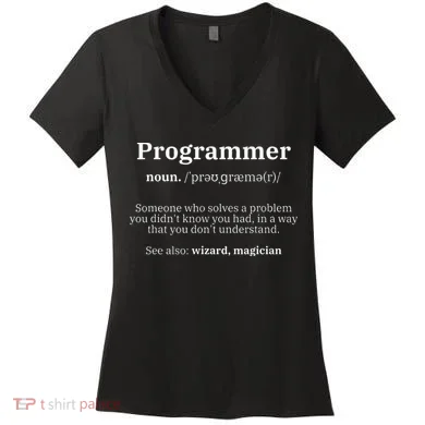 Definition Programmer Meaning Computer Science & Coding Women's V-Neck T-Shirt