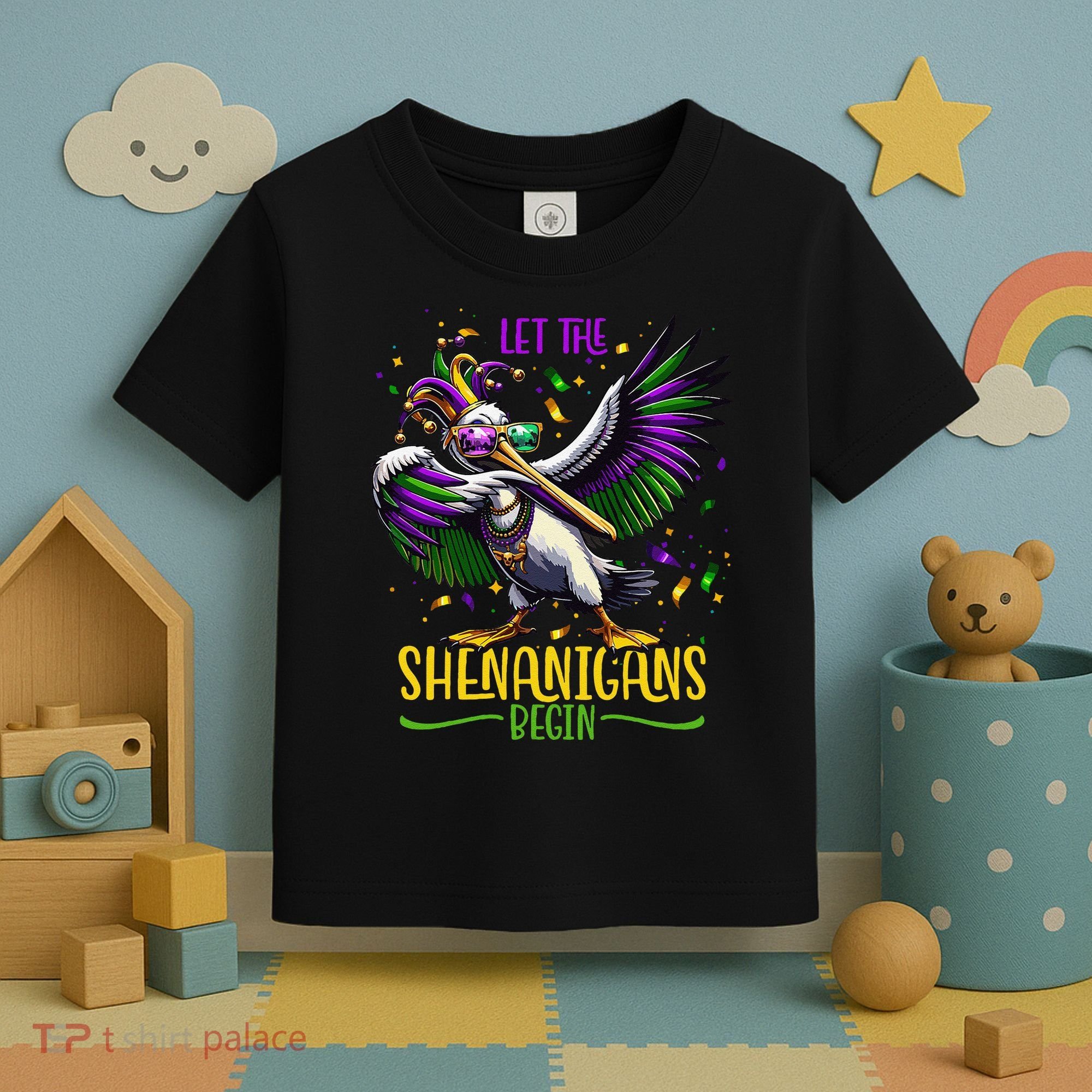 Dabbing Pelikan Mardi Gras Costume Let The Shenanigans Begin Toddler T-Shirt