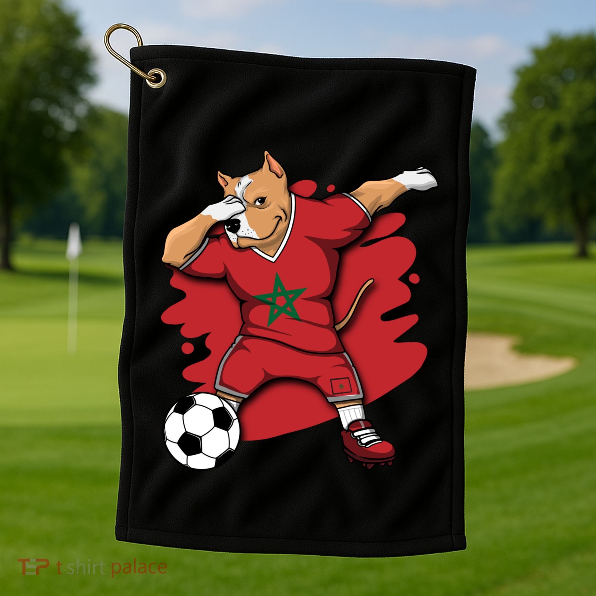 Dabbing Pitbull Morocco Soccer Fans Jersey Moroccan Football Gift Golf Towel