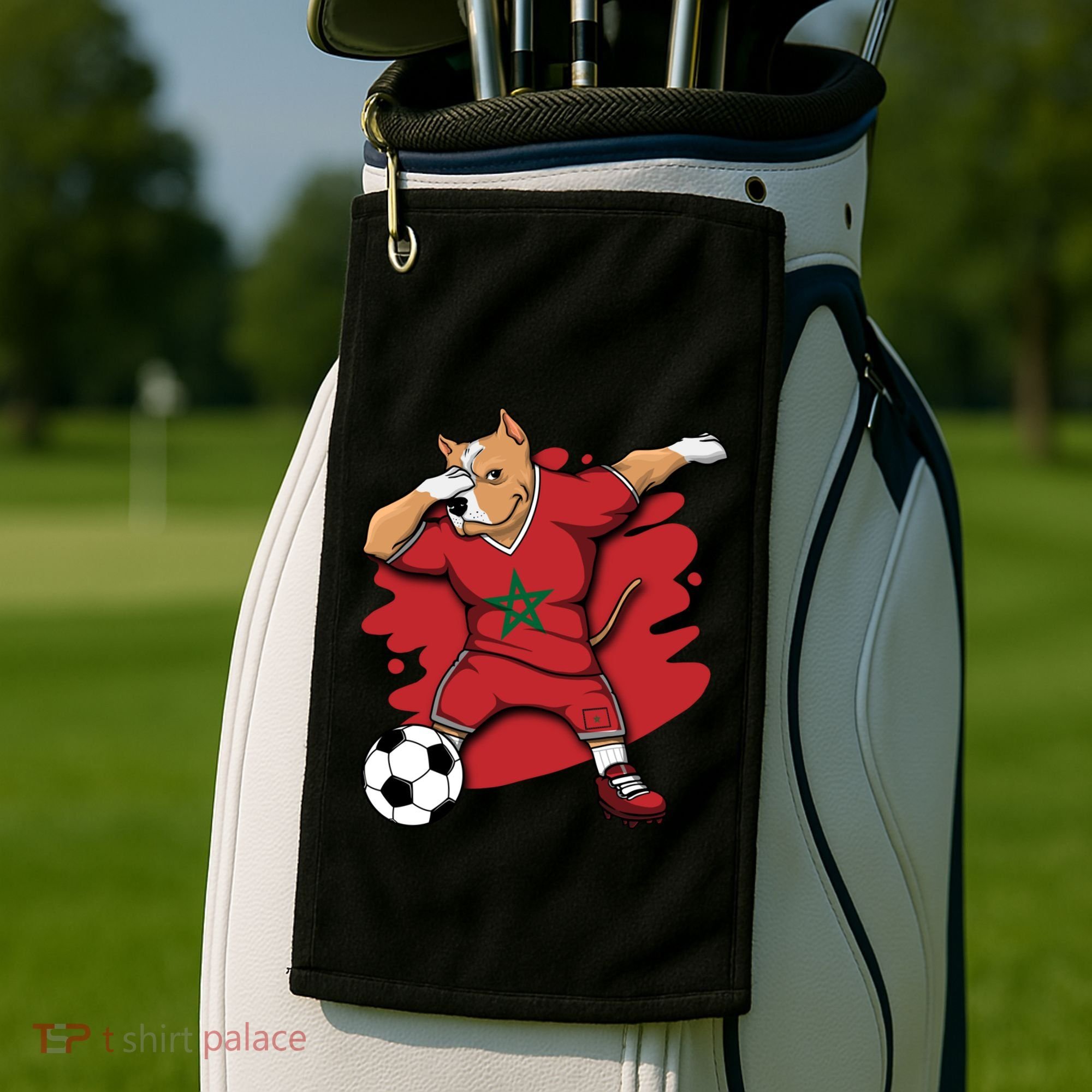 Dabbing Pitbull Morocco Soccer Fans Jersey Moroccan Football Gift Golf Towel
