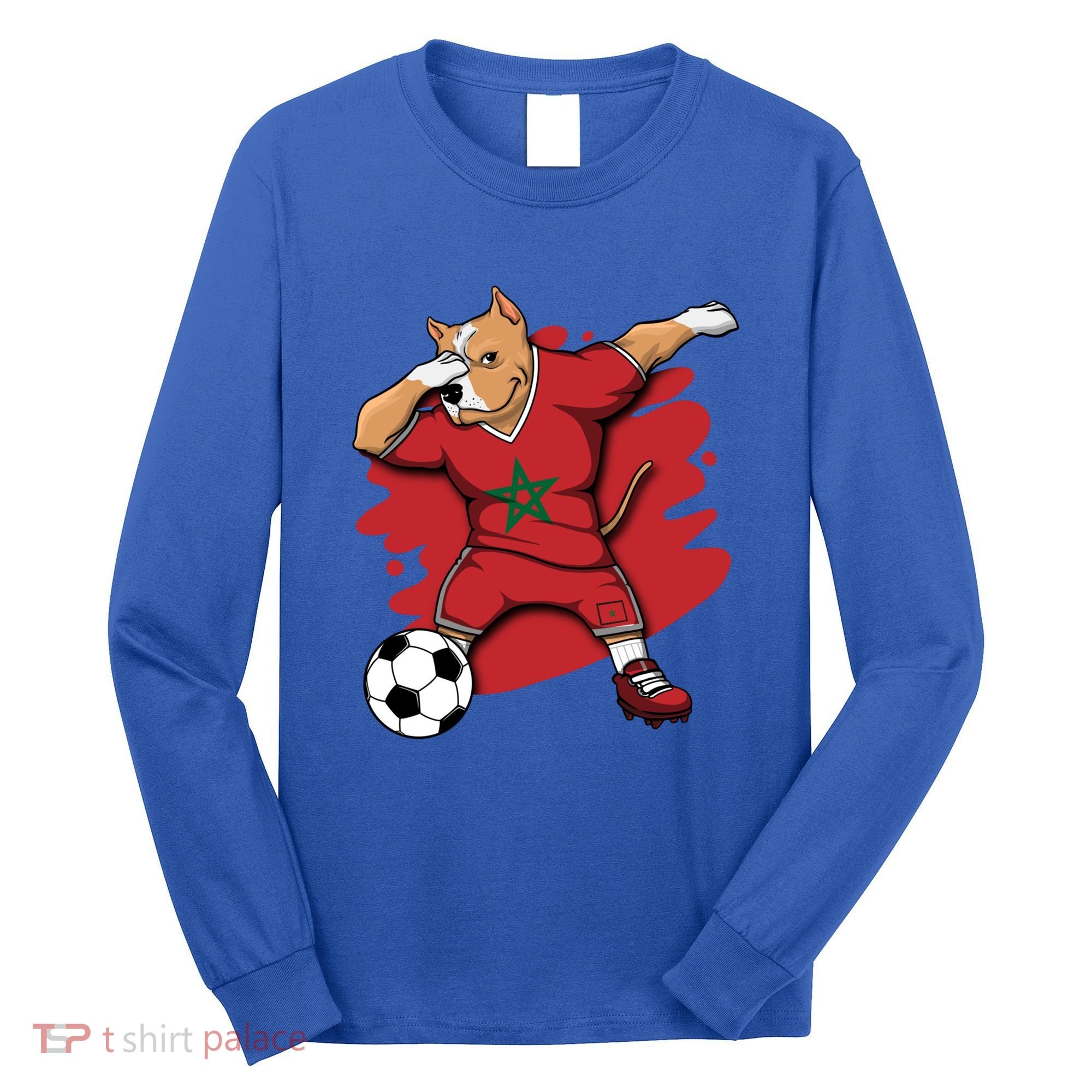 Dabbing Pitbull Morocco Soccer Fans Jersey Moroccan Football Gift Long Sleeve Shirt