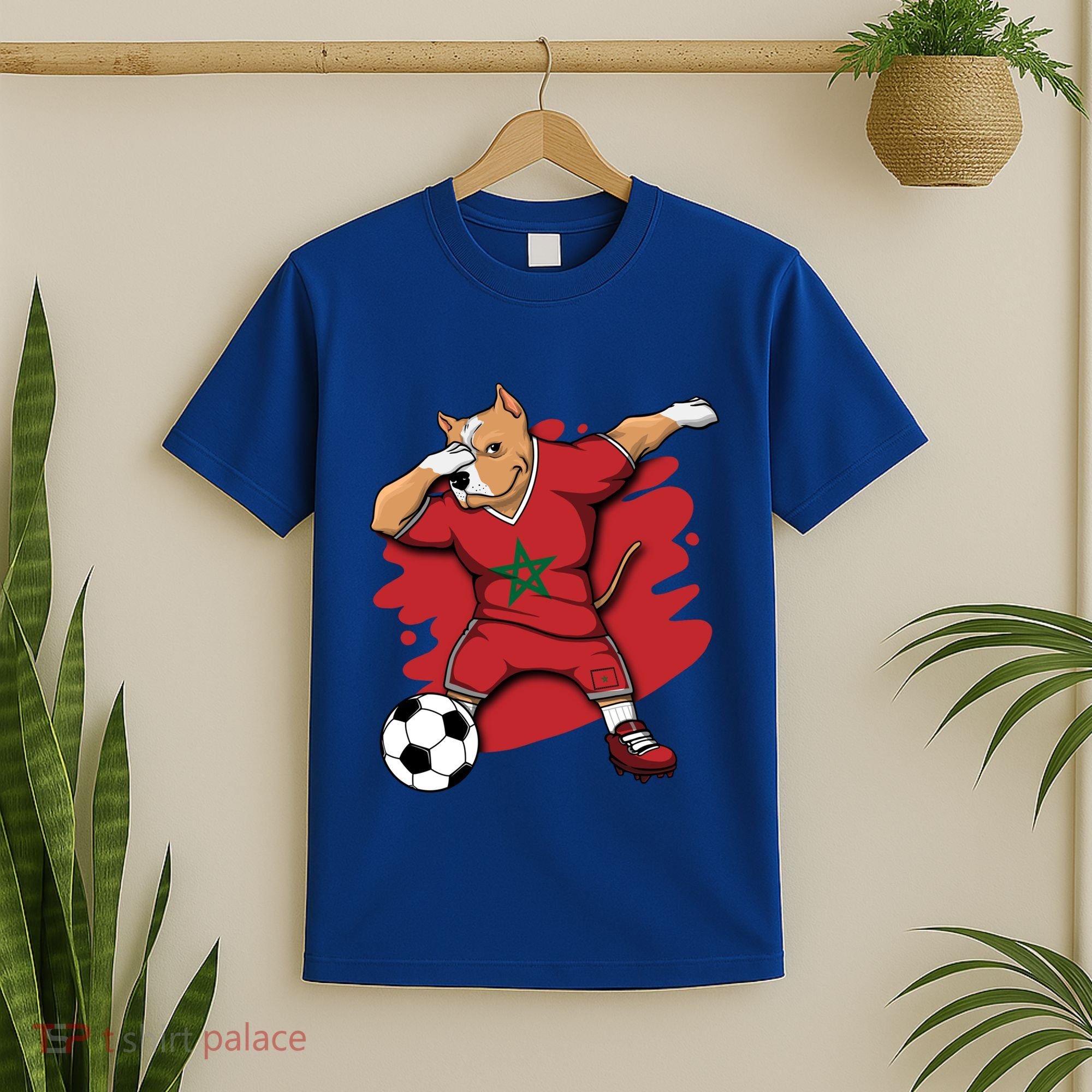 Dabbing Pitbull Morocco Soccer Fans Jersey Moroccan Football Gift T-Shirt