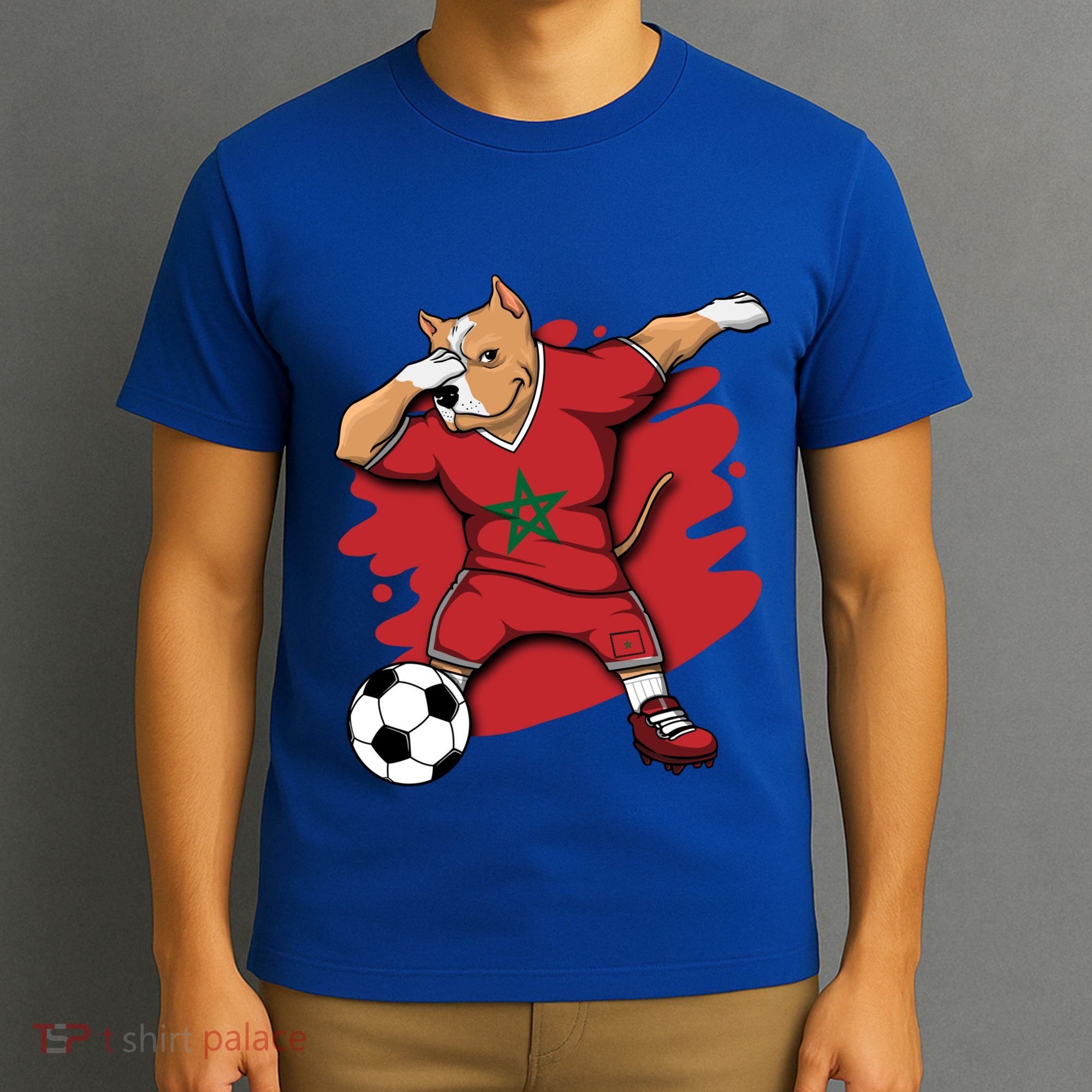 Dabbing Pitbull Morocco Soccer Fans Jersey Moroccan Football Gift T-Shirt