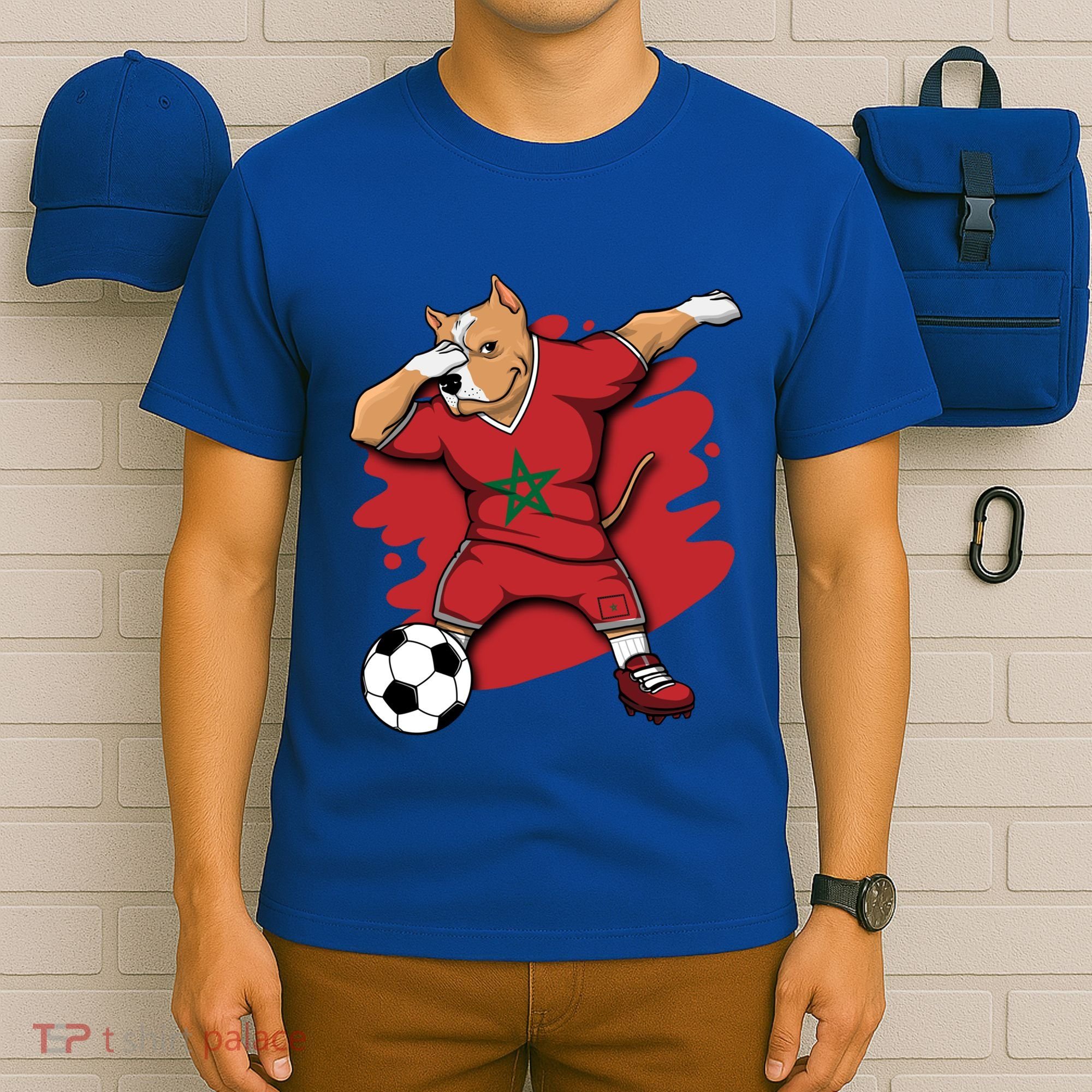 Dabbing Pitbull Morocco Soccer Fans Jersey Moroccan Football Gift T-Shirt
