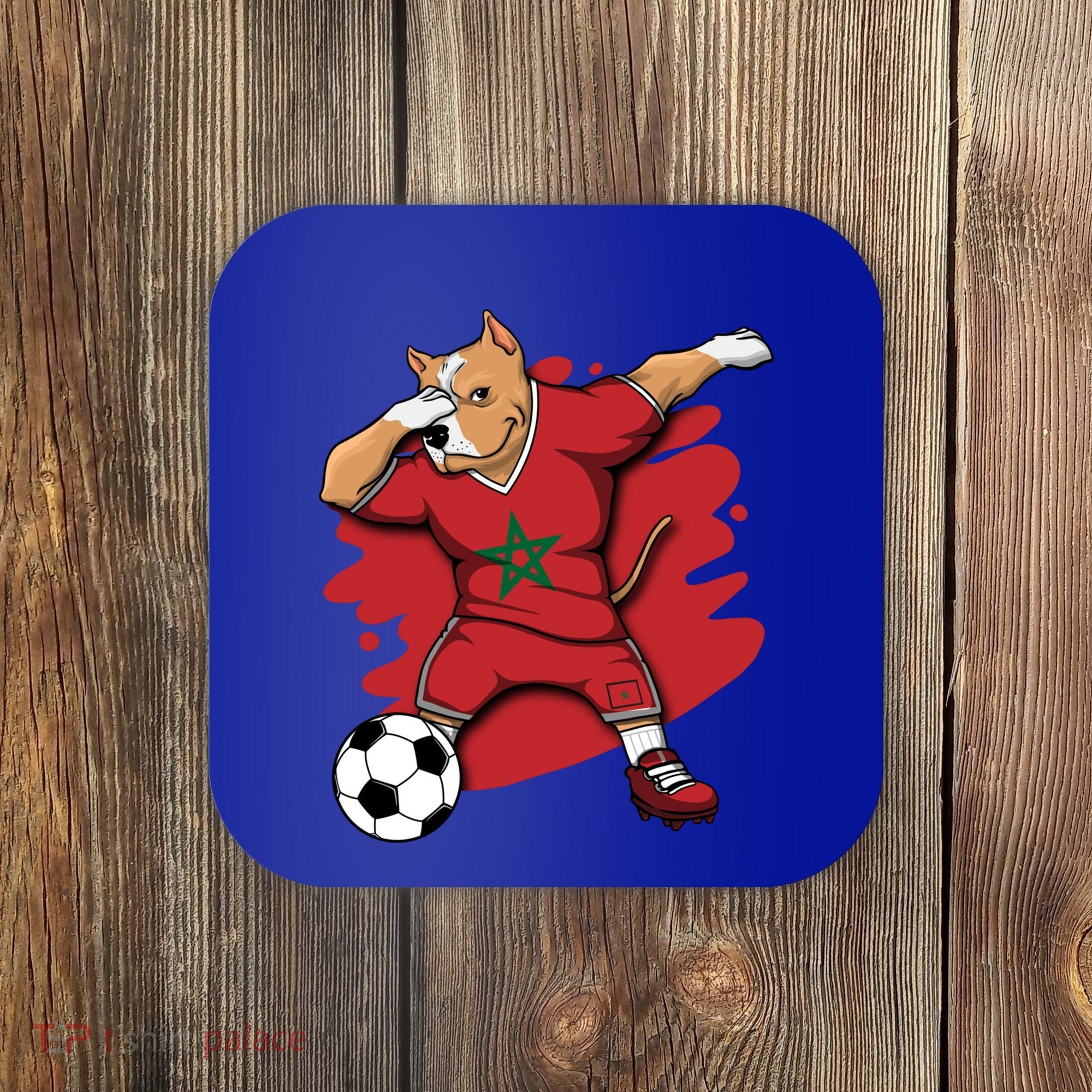 Dabbing Pitbull Morocco Soccer Fans Jersey Moroccan Football Gift Coaster