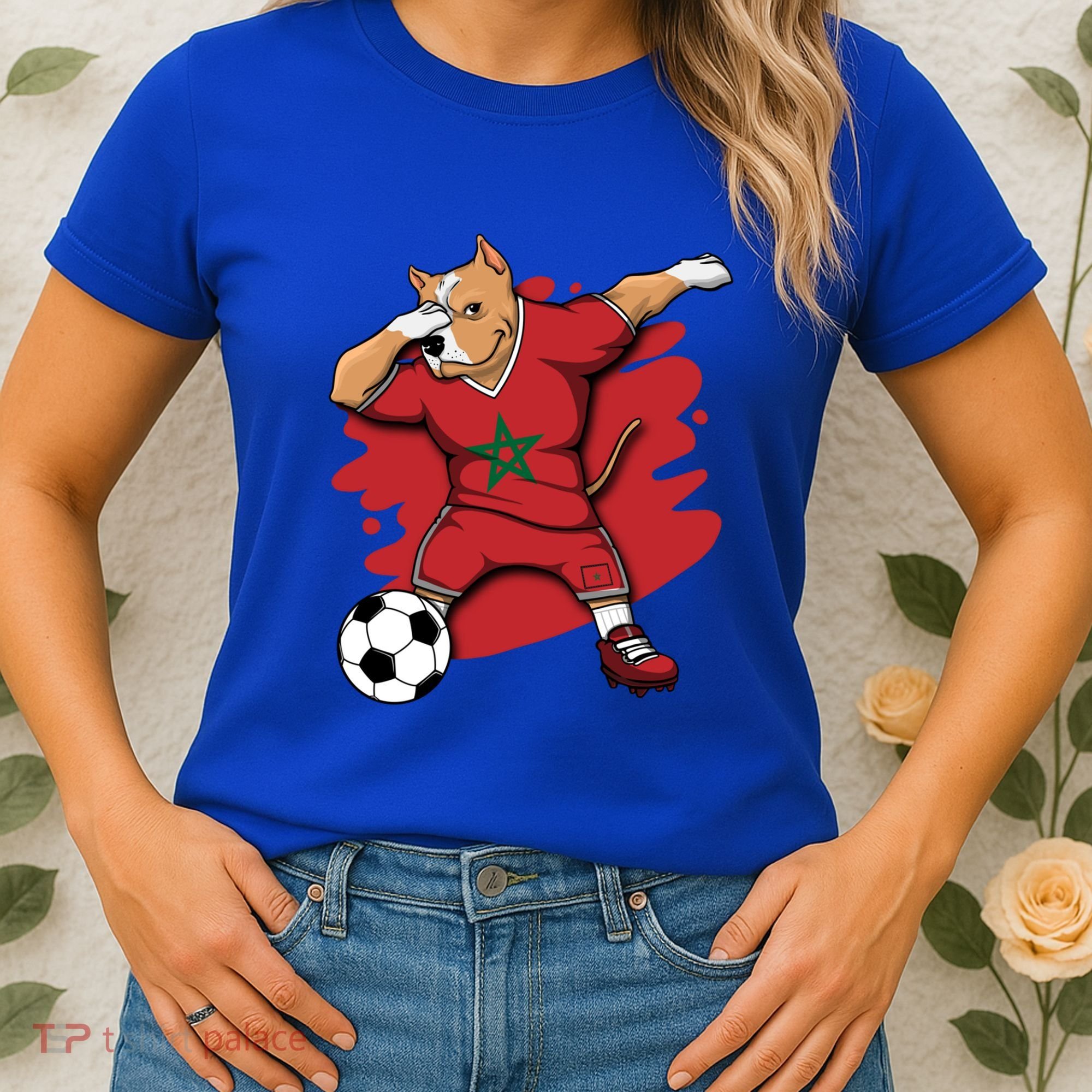 Dabbing Pitbull Morocco Soccer Fans Jersey Moroccan Football Gift Women's T-Shirt