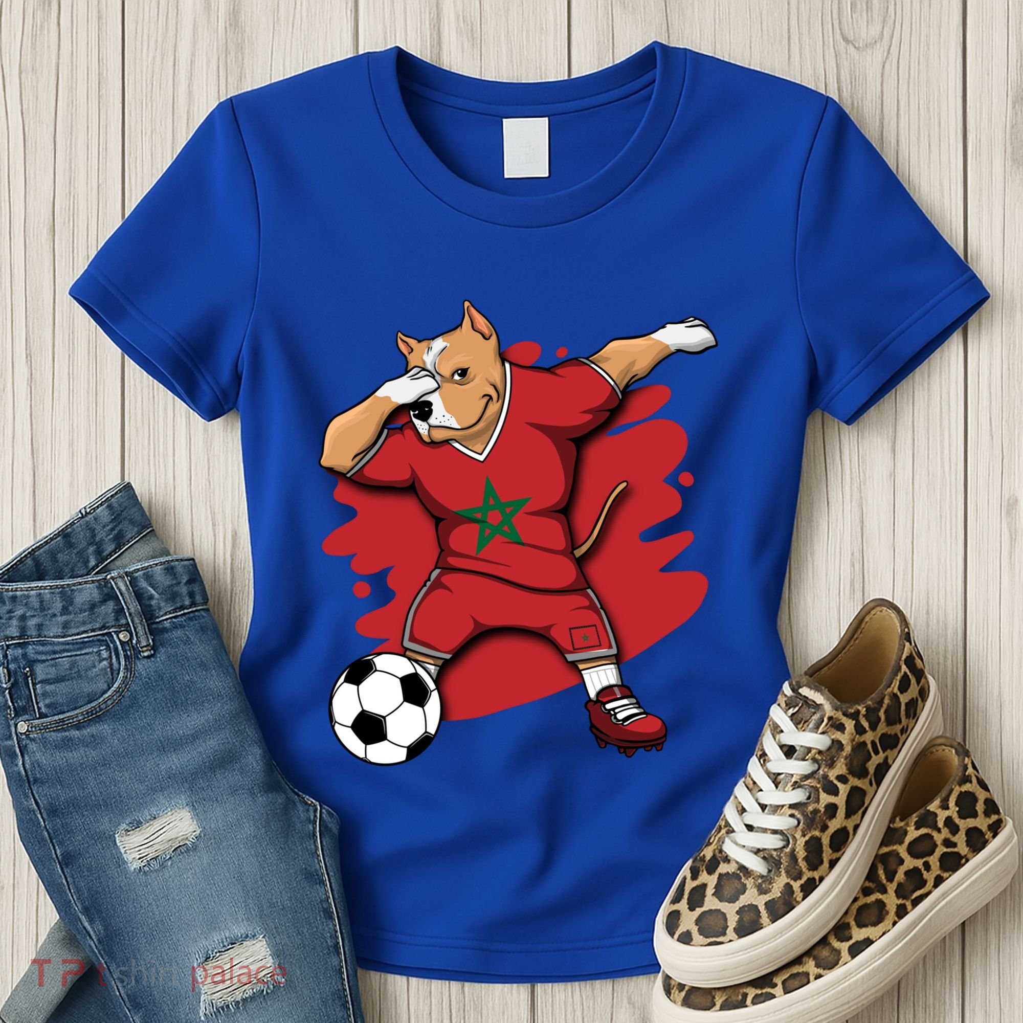 Dabbing Pitbull Morocco Soccer Fans Jersey Moroccan Football Gift Women's T-Shirt