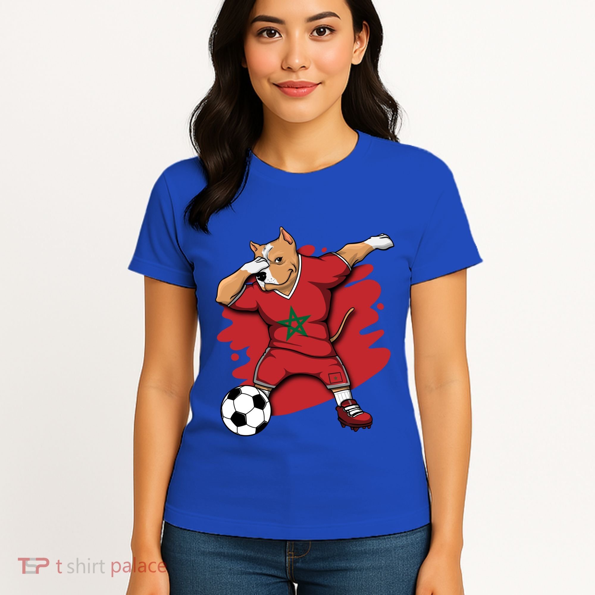 Dabbing Pitbull Morocco Soccer Fans Jersey Moroccan Football Gift Women's T-Shirt
