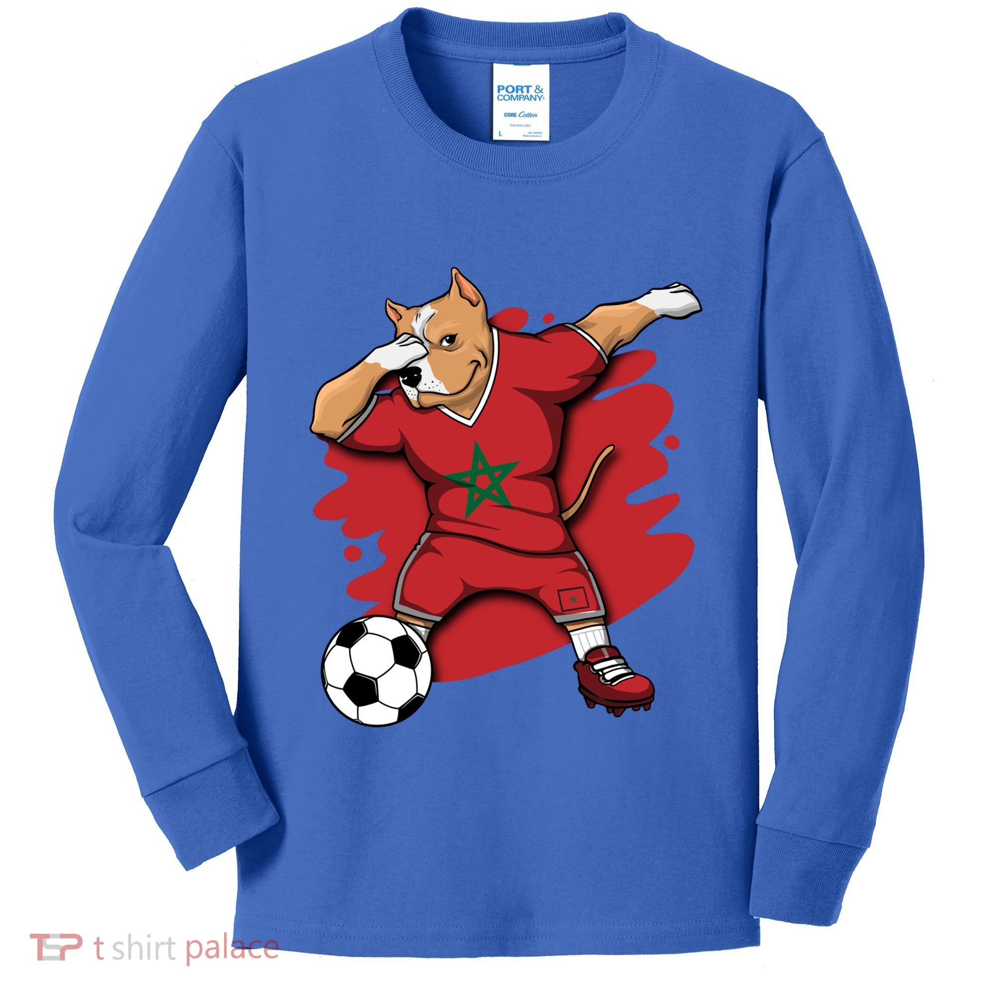 Dabbing Pitbull Morocco Soccer Fans Jersey Moroccan Football Gift Kids Long Sleeve Shirt