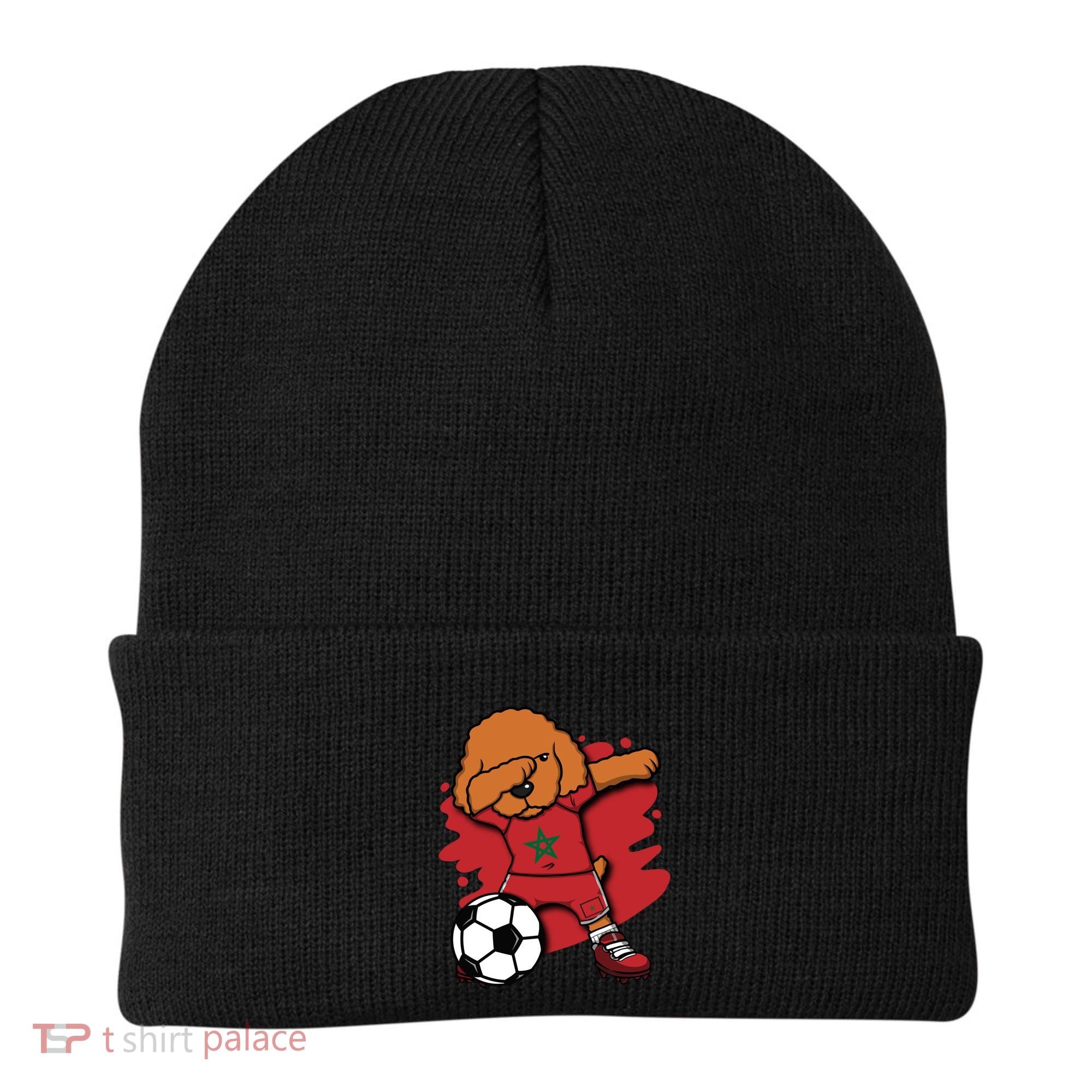 Dabbing Poodle Morocco Soccer Fans Jersey Moroccan Football Funny Gift Beanie
