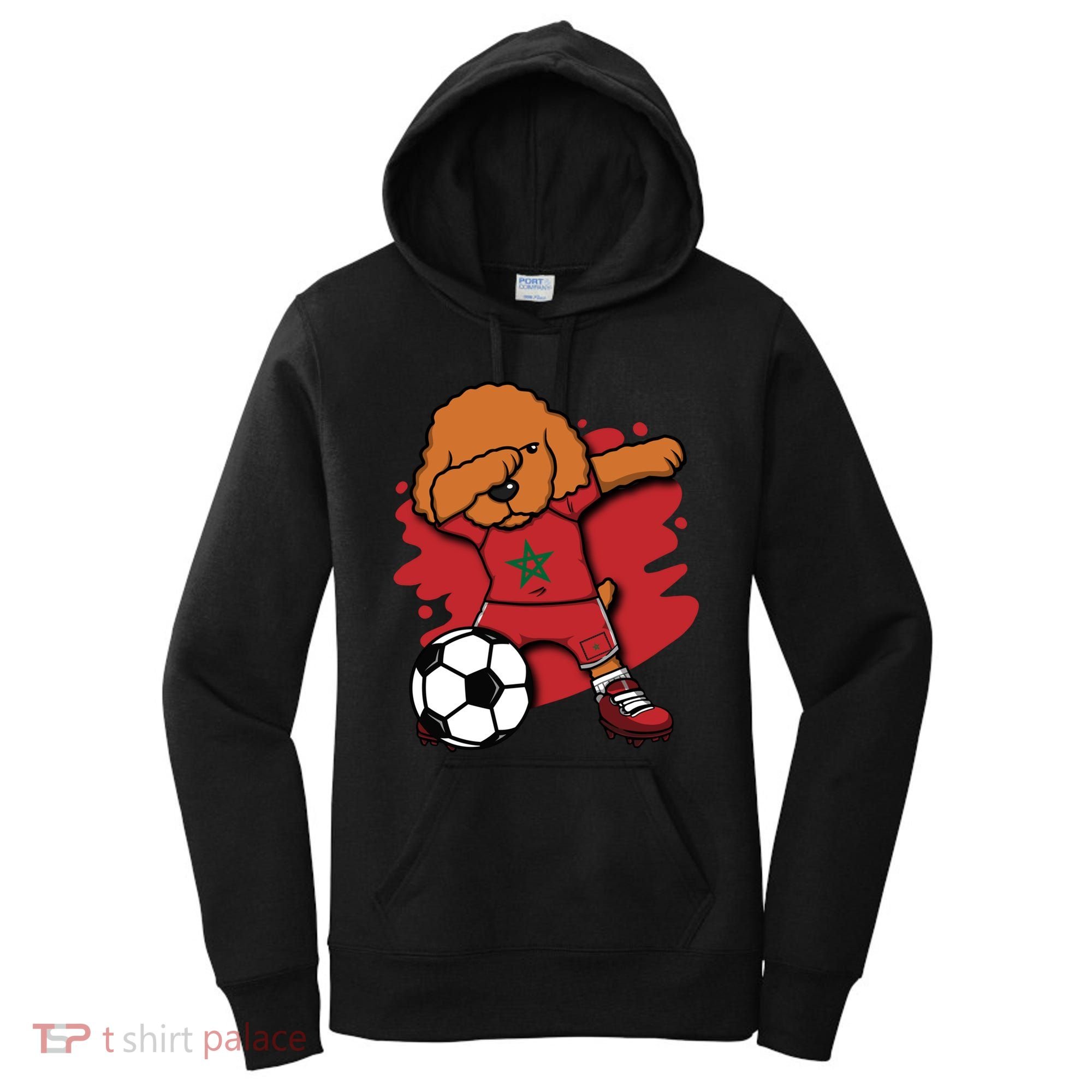 Dabbing Poodle Morocco Soccer Fans Jersey Moroccan Football Funny Gift Women's Hoodie