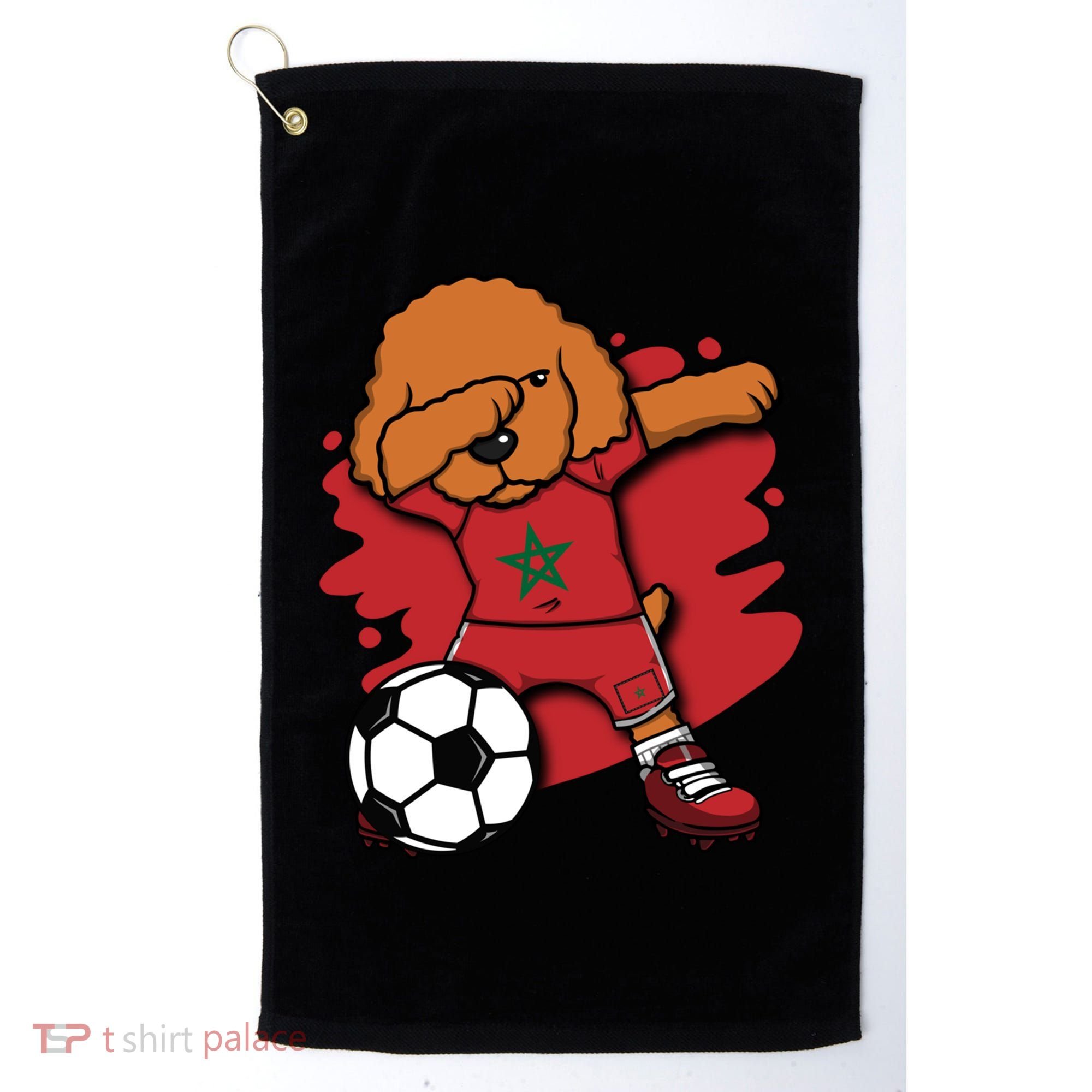 Dabbing Poodle Morocco Soccer Fans Jersey Moroccan Football Funny Gift Golf Towel
