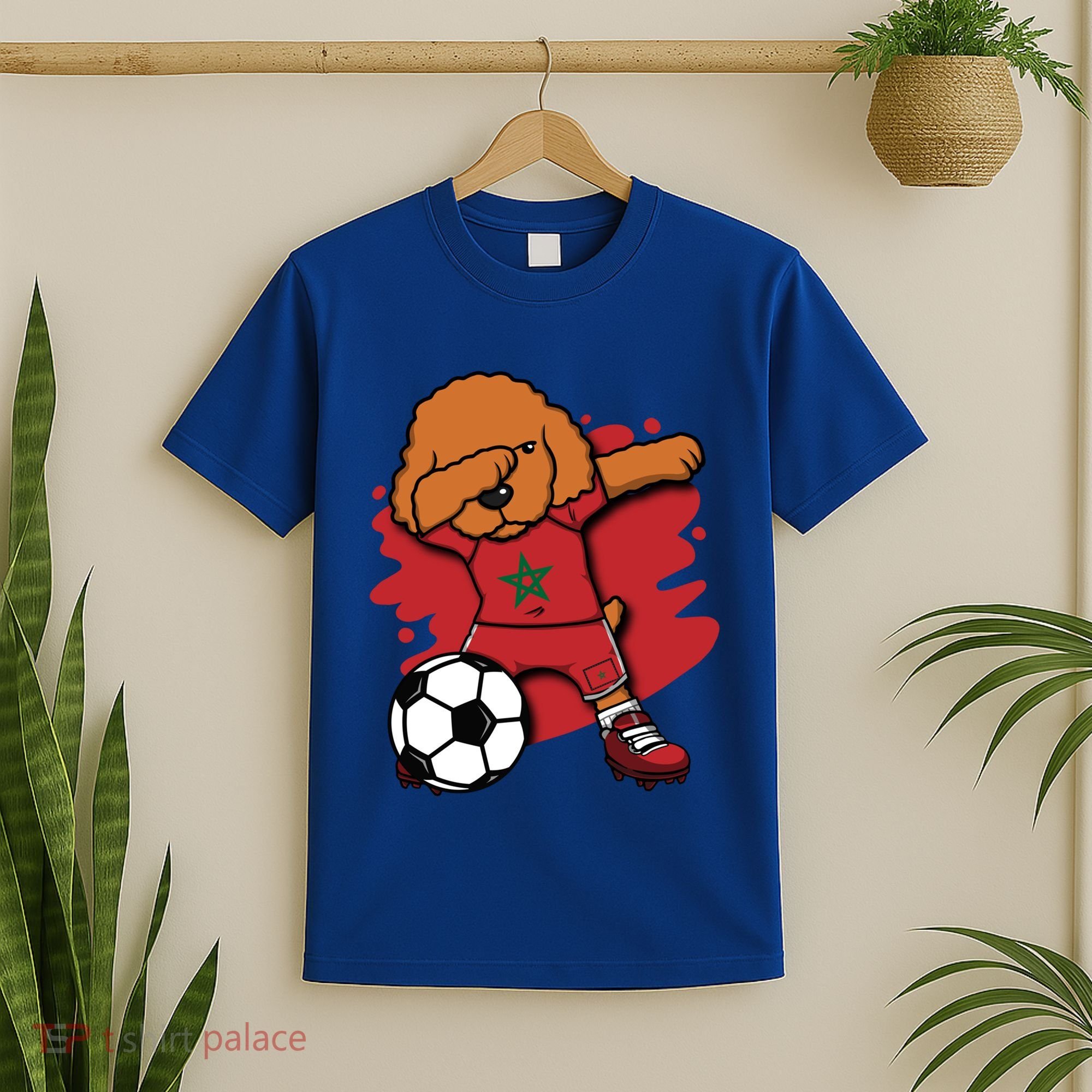 Dabbing Poodle Morocco Soccer Fans Jersey Moroccan Football Funny Gift T-Shirt