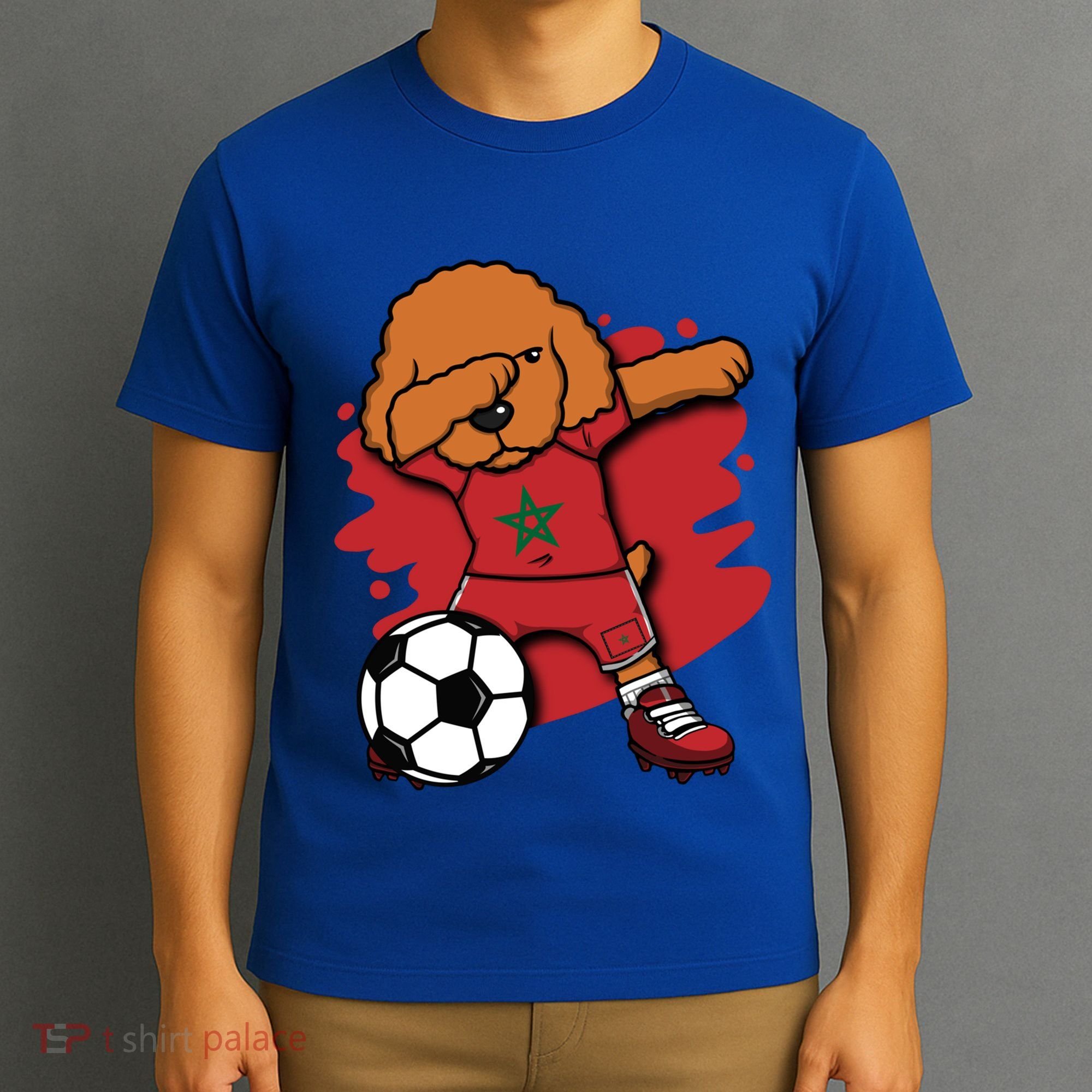 Dabbing Poodle Morocco Soccer Fans Jersey Moroccan Football Funny Gift T-Shirt