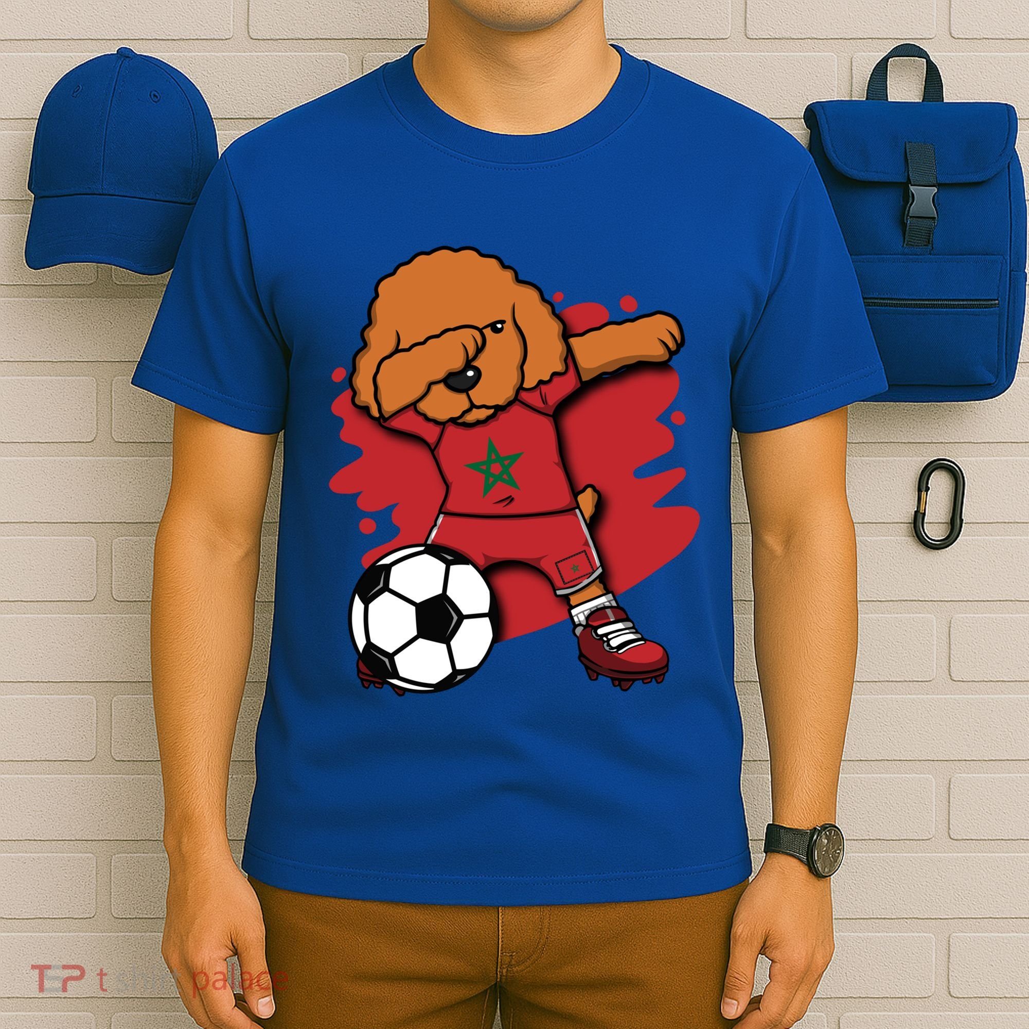 Dabbing Poodle Morocco Soccer Fans Jersey Moroccan Football Funny Gift T-Shirt