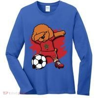 Dabbing Poodle Morocco Soccer Fans Jersey Moroccan Football Funny Gift Women's Long Sleeve Shirt thumb 0